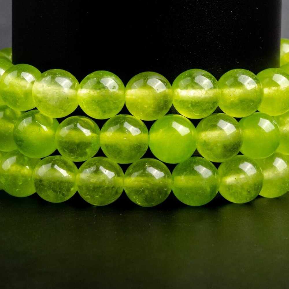 Natural Green Jade Stone Bracelet Clear Green Crystal Stretch Bracelet Handmade